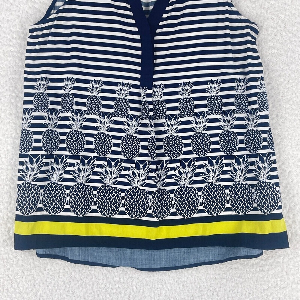 Crown & Ivy Blue White Pineapple‎ Print Tank Top Womens V-Neck Size Medium - Picture 3 of 8